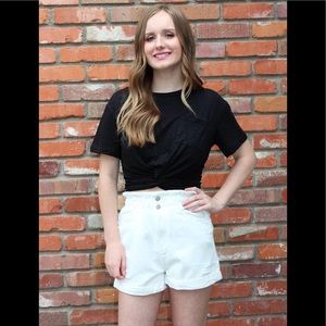 High Waist Distressed Denim Shorts in White